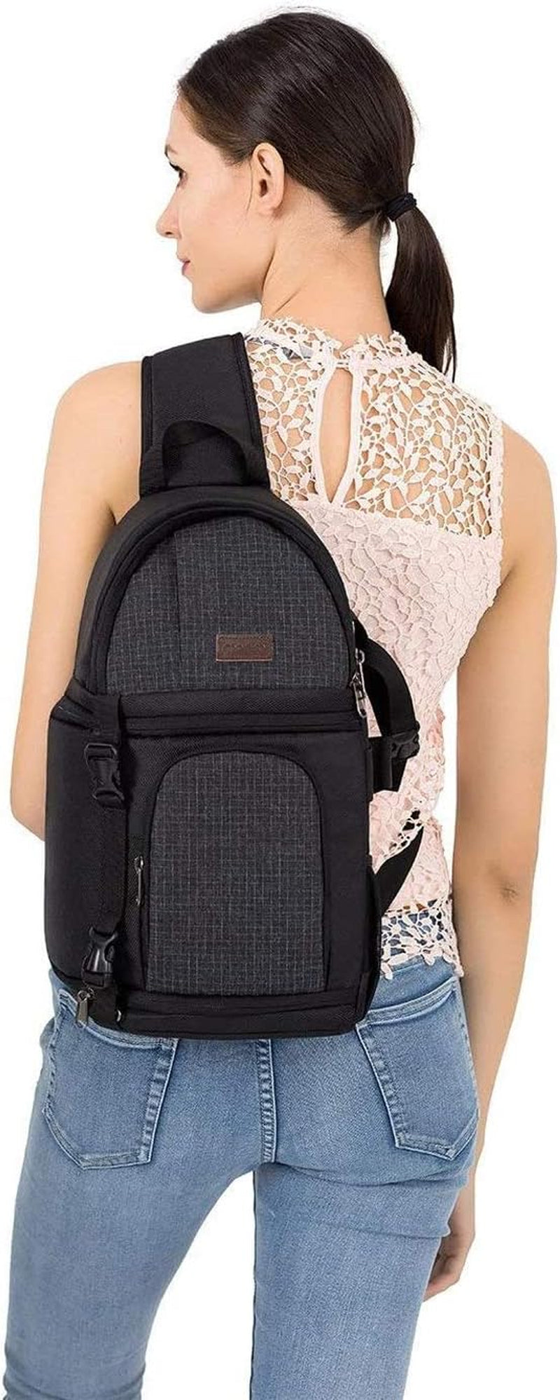 Camera Sling Bag, Dslr/Slr/Mirrorless Camera Backpack Case Shockproof Photography Backpack with Tripod Holder & Removable Modular Inserts Compatible with Canon/Nikon/Sony/Fuji