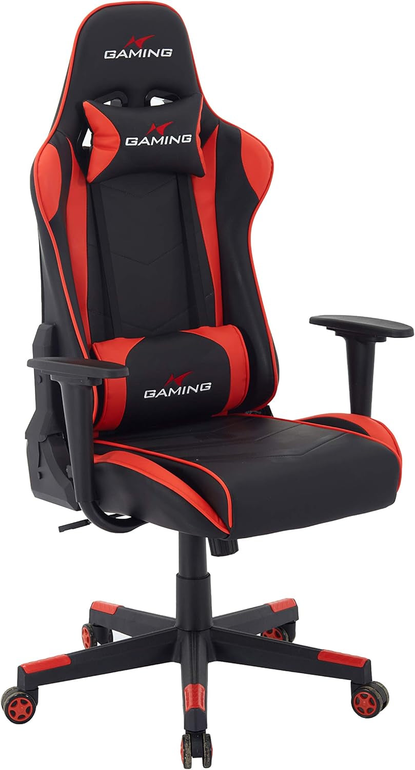 Swivel Gaming Chair Ergonomic High-Back Racing Style PU Leather Office Chair with Headrest and Lumbar Support and Adjustable Armrest (Galaxy - Black/Red)