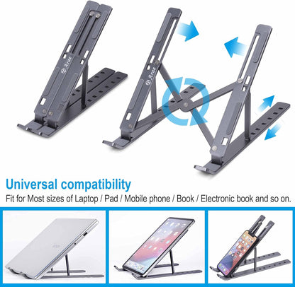Laptop Stand for Desk, Adjustable Ergonomic Portable Aluminum Laptop Holder, Foldable Computer Stand 6 Angles Anti-Slip Laptop Riser Compatible with 9-15.6 Inch Laptops, Gray