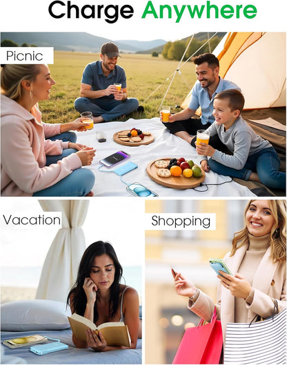 2 Pack 10000Mah Power Bank Built-In Foldable AC Wall Plug and Cables,Ultra Slim Compact Cell Phone Fast Charger,External Battery Pack Compatible with Iphone and Android Devices,Black & Blue