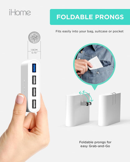 Slim 4-Port USB Wall Charger, AC Pro Multiport Plug Adapter, Phone Charging Block with 4 Ports, Flat USB Wall Adapter for Home & Travel